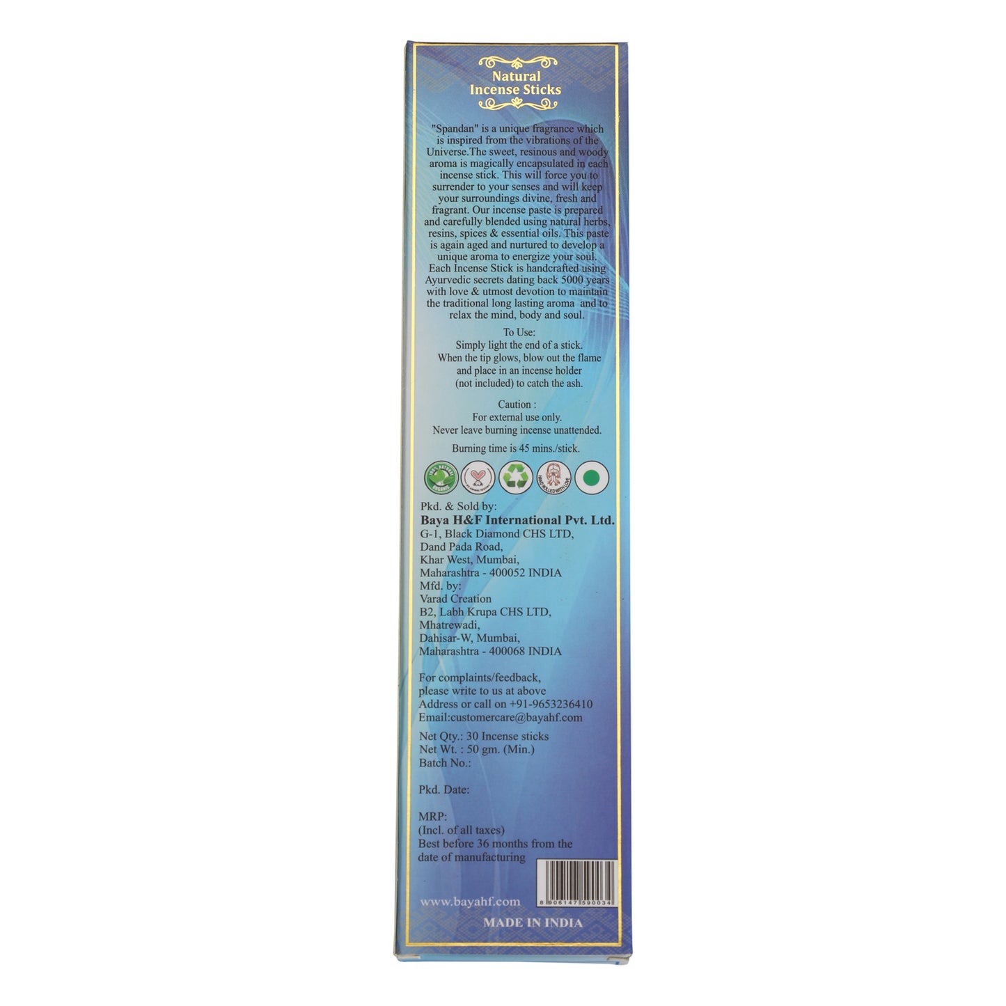 Spandan Surrender to Your Senses Hand Crafted Natural Incense Sticks
